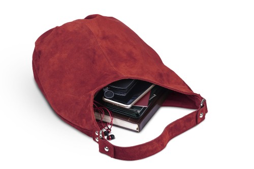 Torba Skórzana Vera Pelle Zamszowy Worek Czerwona