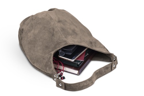 Torba Skórzana Vera Pelle Zamszowy Worek Taupe