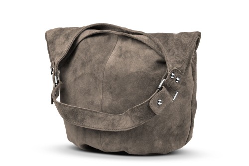 Torba Skórzana Vera Pelle Zamszowy Worek Taupe