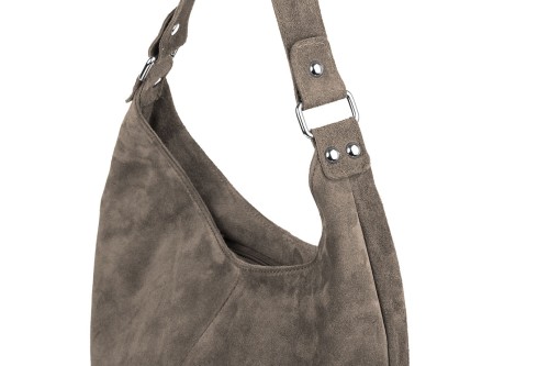 Torba Skórzana Vera Pelle Zamszowy Worek Taupe