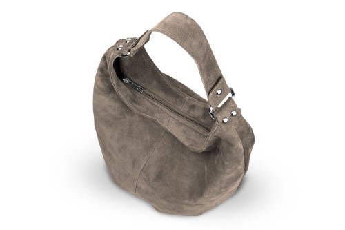 Torba Skórzana Vera Pelle Zamszowy Worek Taupe