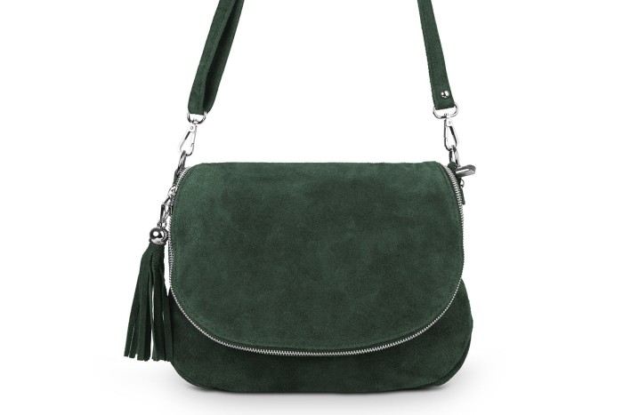 Torebka Skórzana Vera Pelle Bisaccia Zamsz Butelkowa