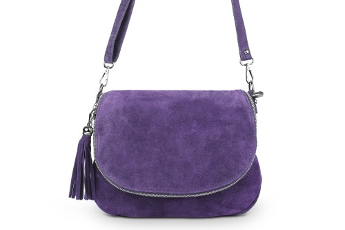 Torebka Skórzana Vera Pelle Bisaccia Zamsz Fioletowa