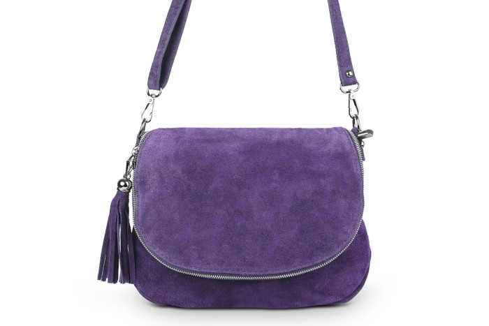 Torebka Skórzana Vera Pelle Bisaccia Zamsz Fioletowa