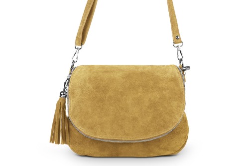 Torebka Skórzana Vera Pelle Bisaccia Zamsz Szafran