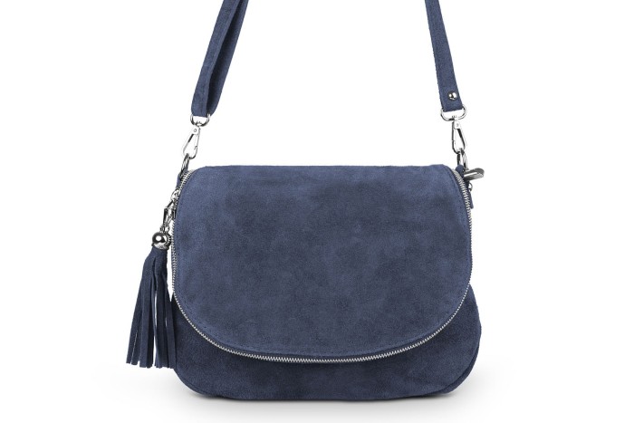 Torebka Skórzana Vera Pelle Bisaccia Zamsz Stalowa