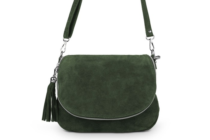 Torebka Skórzana Vera Pelle Bisaccia Zamsz Khaki