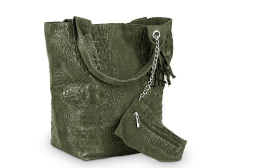 Torba Skórzana Vera Pelle Łuski Worek Khaki (2).jpg