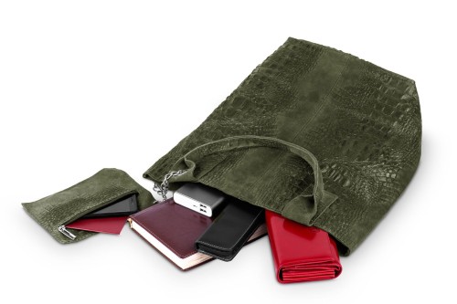 Torba Skórzana Vera Pelle Łuski Worek Khaki (5).jpg