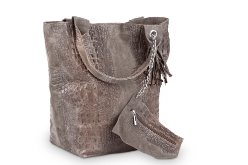 Torba Skórzana Vera Pelle Łuski Worek Taupe (2).jpg