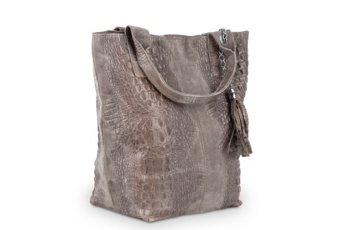 Torba Skórzana Vera Pelle Łuski Worek Taupe (3).jpg