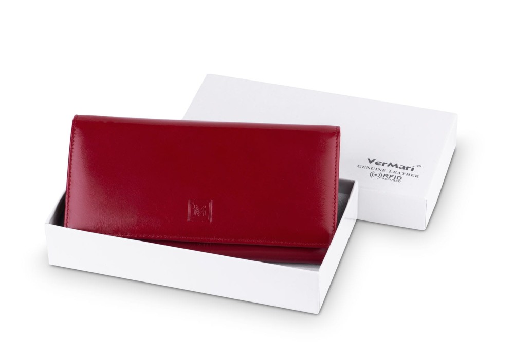 Portfel damski Skórzany VerMari RFID Ochrona kart  Czerwony (1).jpg
