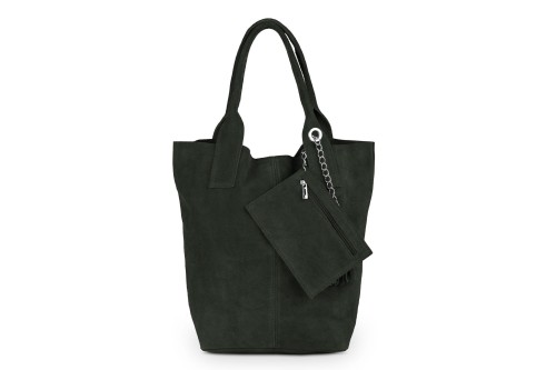 Torba Skórzana Vera Pelle Zamszowy Worek Ciemne Khaki (1).jpg