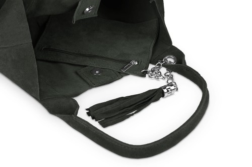Torba Skórzana Vera Pelle Zamszowy Worek Ciemne Khaki (4).jpg
