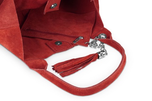Torba Skórzana Vera Pelle Zamszowy Worek Czerwona (4).jpg