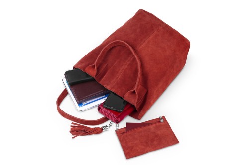 Torba Skórzana Vera Pelle Zamszowy Worek Czerwona (6).jpg