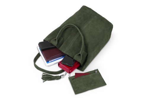 Torba Skórzana Vera Pelle Zamszowy Worek Khaki (6).jpg