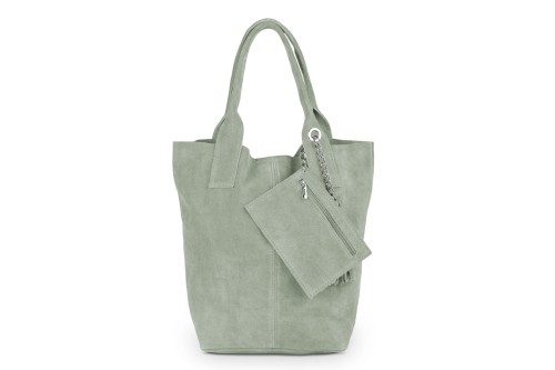 Torba Skórzana Vera Pelle Zamszowy Worek Miętowa