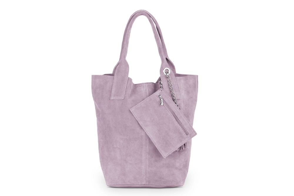 Torba Skórzana Vera Pelle Zamszowy Worek Różowa (1).jpg