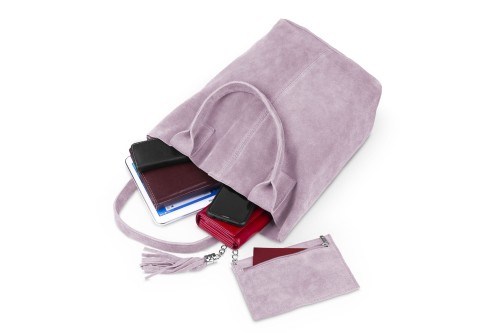 Torba Skórzana Vera Pelle Zamszowy Worek Różowa (6).jpg