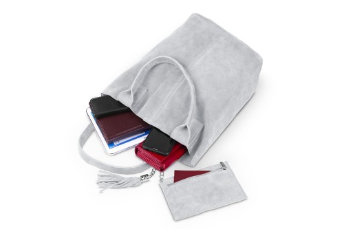 Torba Skórzana Vera Pelle Zamszowy Worek Szara (6).jpg