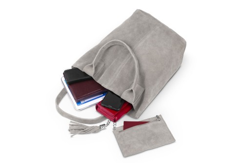 Torba Skórzana Vera Pelle Zamszowy Worek Taupe (6).jpg