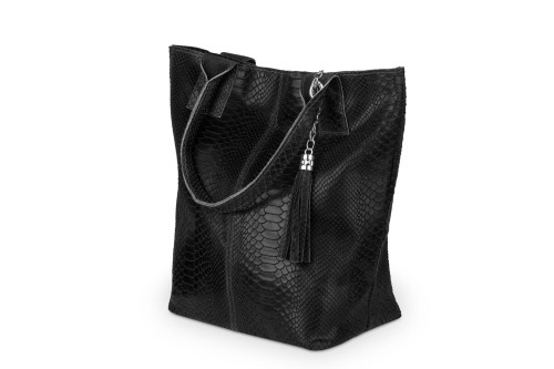 Torba Skórzana Vera Pelle Żmija Worek Czarna (3).jpg