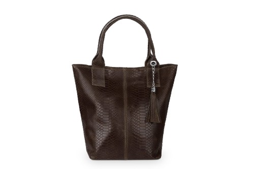 Torba Skórzana Vera Pelle Żmija Worek Czekolada (2).jpg