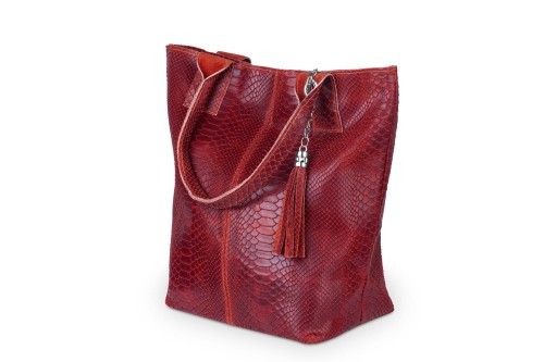 Torba Skórzana Vera Pelle Żmija Worek Czerwona (3).jpg