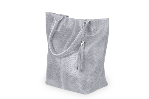 Torba Skórzana Vera Pelle Żmija Worek Szara (3).jpg