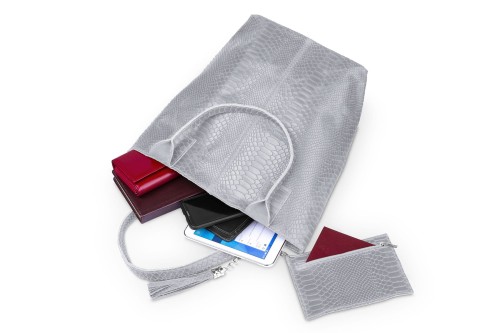 Torba Skórzana Vera Pelle Żmija Worek Szara (4).jpg