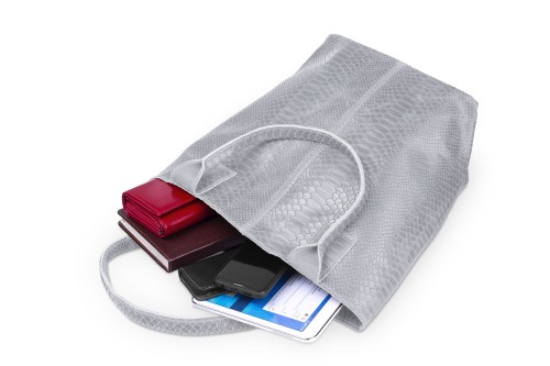 Torba Skórzana Vera Pelle Żmija Worek Szara (5).jpg