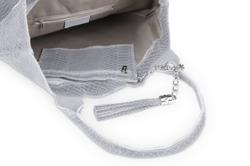 Torba Skórzana Vera Pelle Żmija Worek Szara (6).jpg