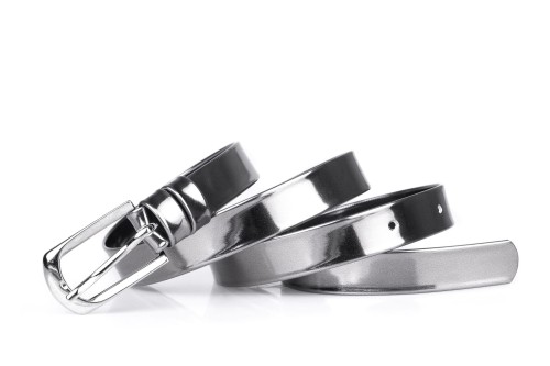 Pasek damski klasyczny stare srebro lakier 2 cm