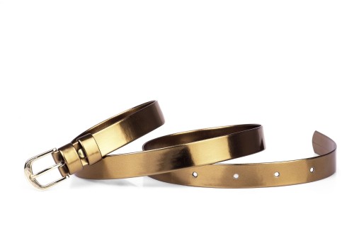 Pasek damski klasyczny stare złoto lakier 2 cm