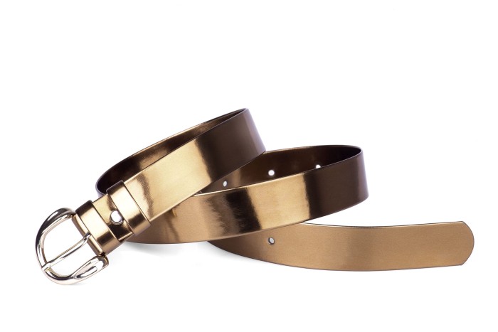 Pasek damski klasyczny stare złoto lakier 3 cm