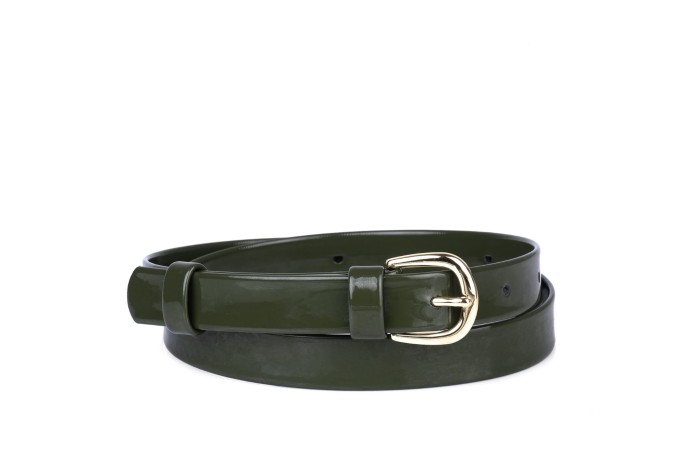 Pasek damski klasyczny khaki lakier 2 cm