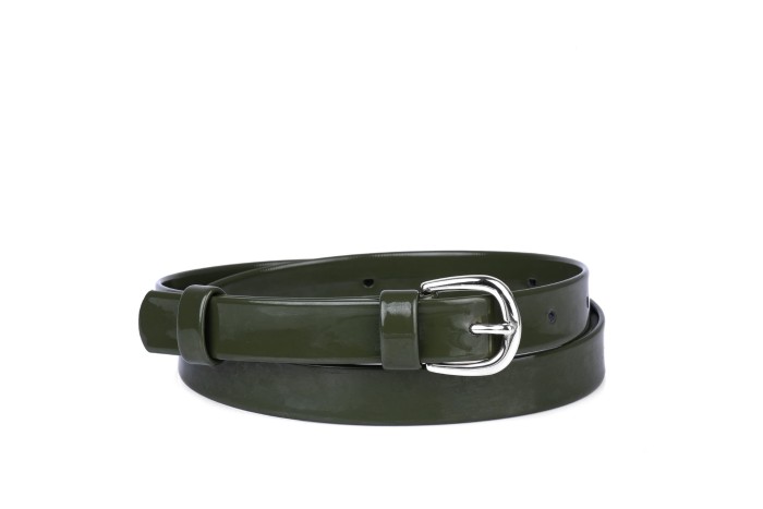 Pasek damski klasyczny khaki lakier 2 cm