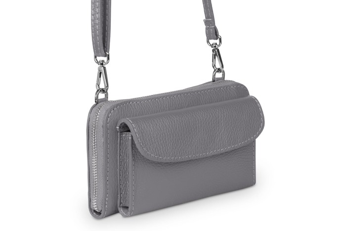Torebka na telefon Skórzana na ramię Szara