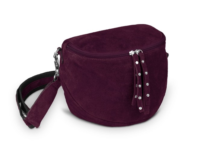 Torebka Skórzana Vera Pelle Misio Zamsz Bordowa