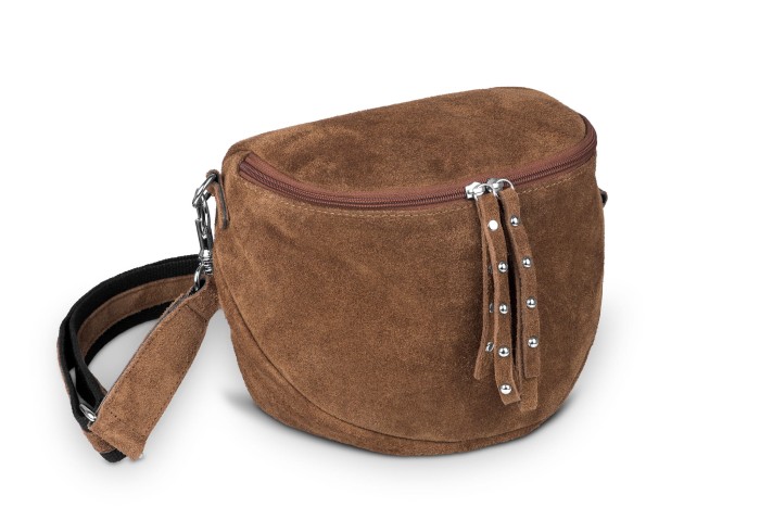 Torebka Skórzana Vera Pelle Misio Zamsz Brązowa