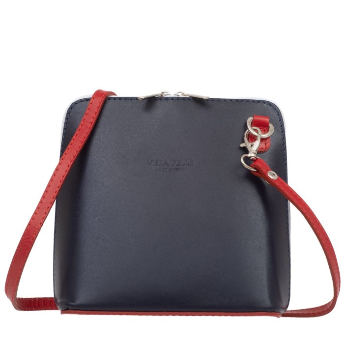 Mała Torebka Skórzana Kaletnik Conica Granatowo Czerwona