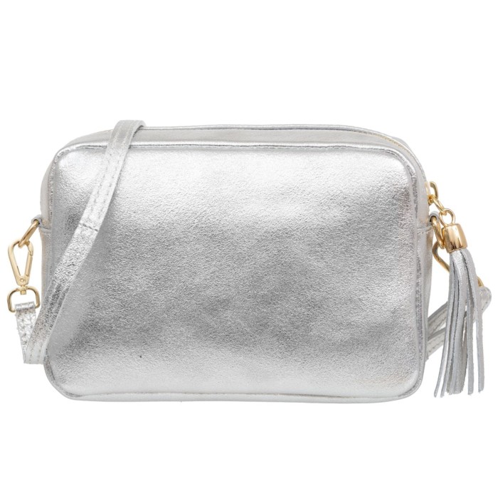 Torebka Skórzana Kuferek Kaletnik Balena Srebrny
