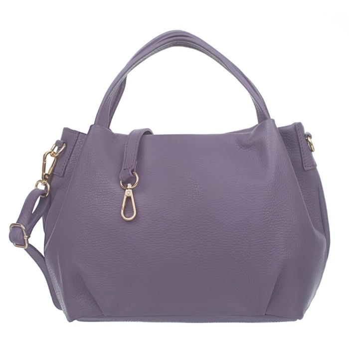 Torebka Damska Na Ramię Skórzana Vera Pelle Bolsa Fioletowa