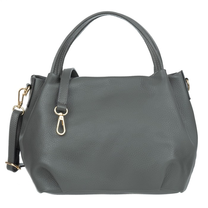 Torebka Damska Na Ramię Skórzana Vera Pelle Bolsa Antracyt
