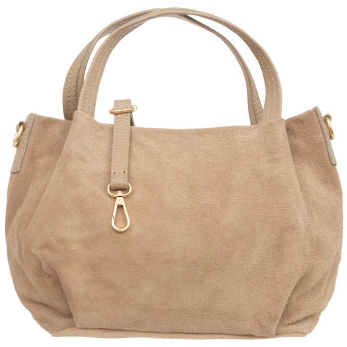 Torebka Damska Na Ramię Zamszowa Vera Pelle Bolsa Beżowa