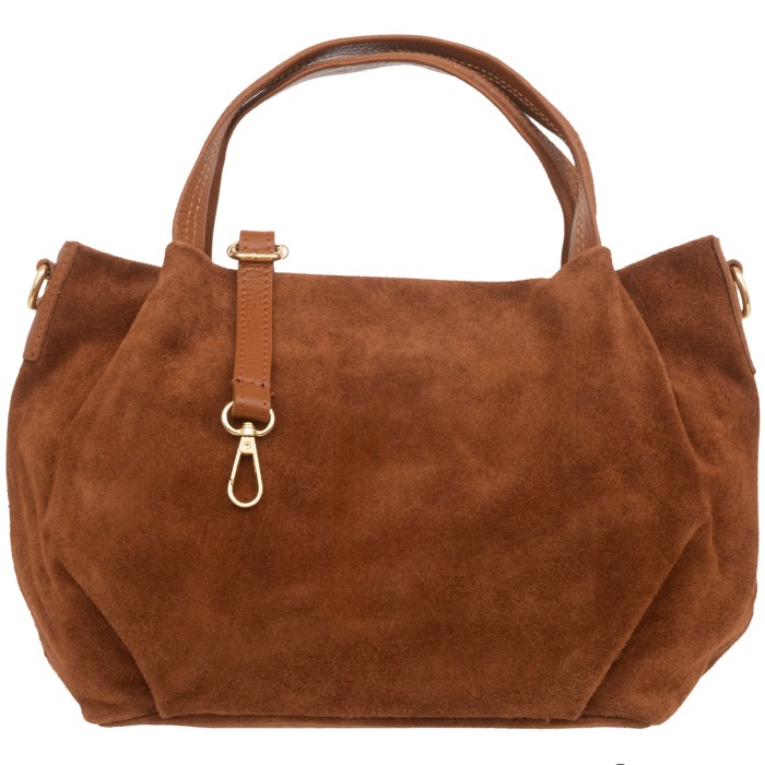 Torebka Damska Na Ramię Zamszowa Vera Pelle Bolsa Brązowa