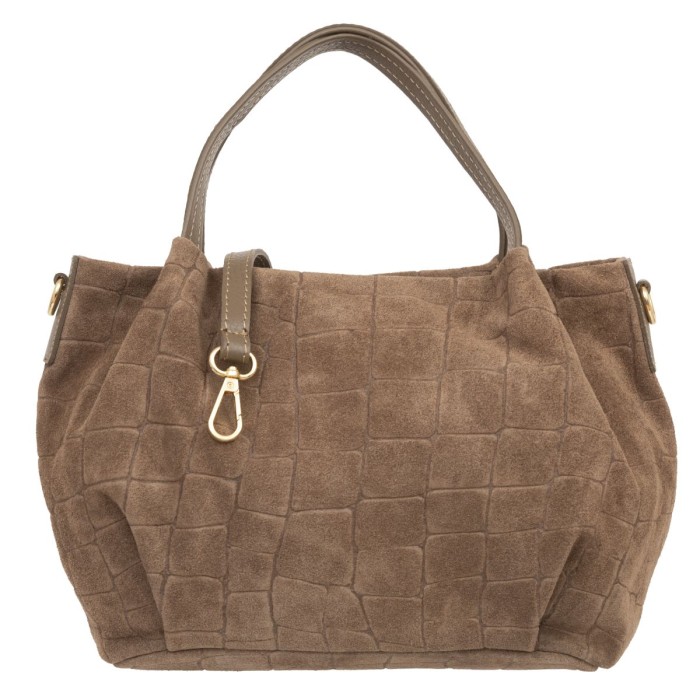 Torebka Damska Na Ramię Zamszowa Kaletnik Bolsa Croco Taupe