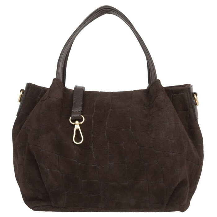 Torebka Damska Na Ramię Zamszowa Kaletnik Bolsa Croco Choco